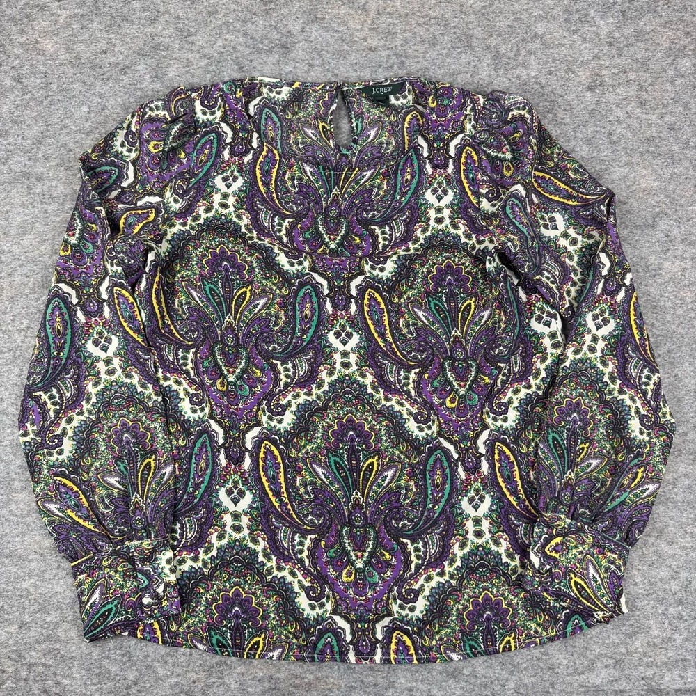 J‎ Crew Paisley Print Blouse Top Purple Polyester Womens Small S
